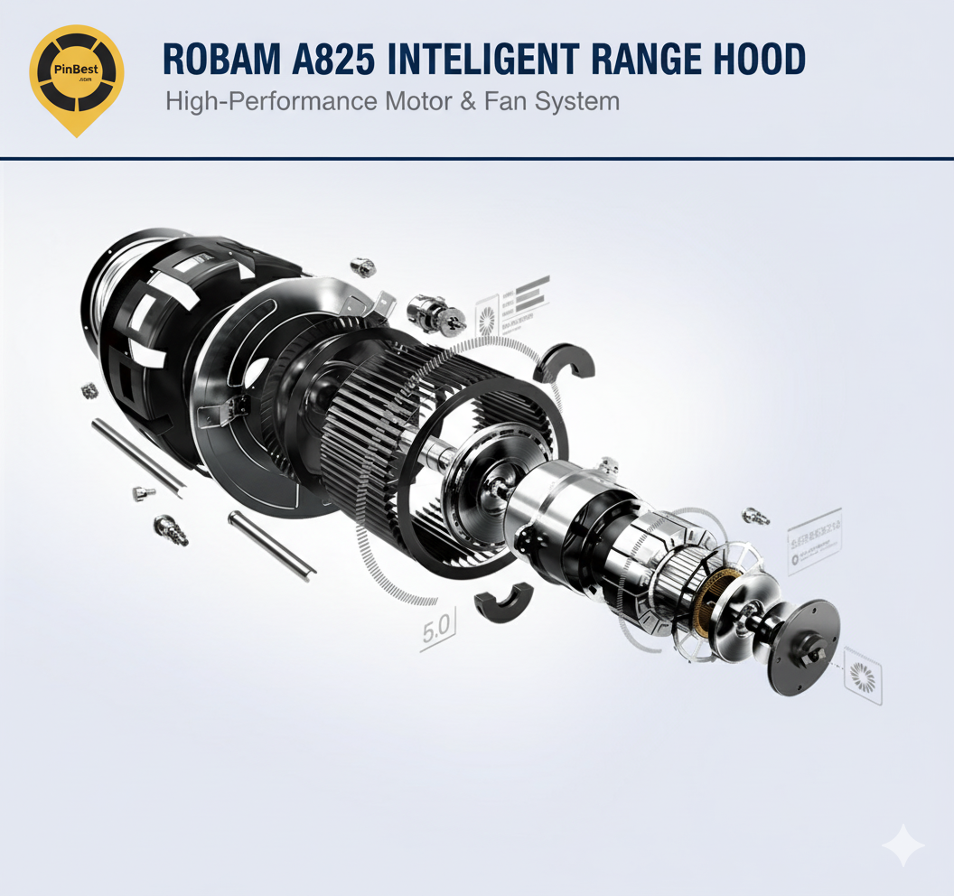 A825 Intelligent Range Hood – Easy-Clean Design with Dual-Core 5.0 Motor & Auto Air Purification