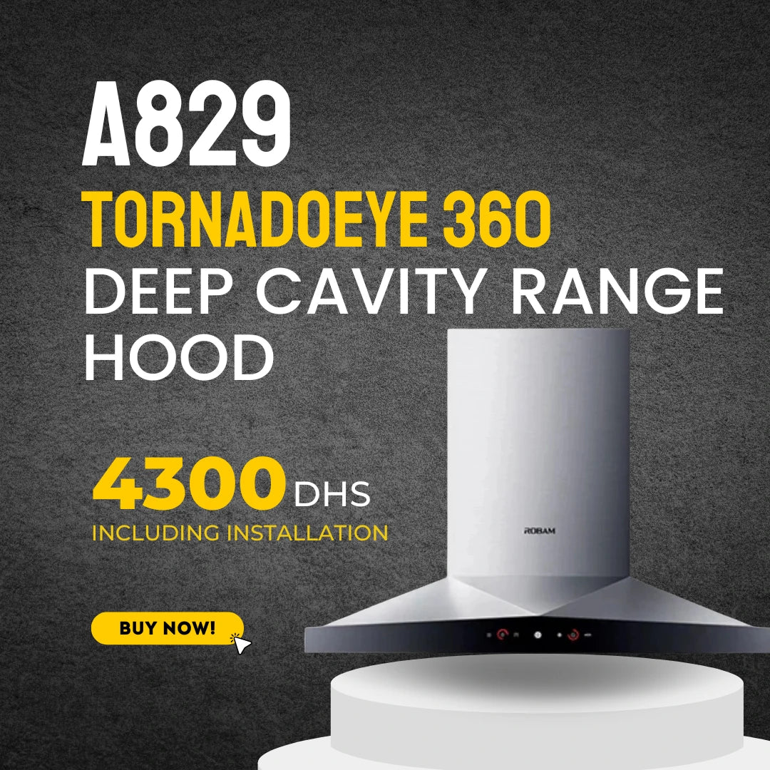 A829 TornadoEye 360 Deep Cavity Range Hood – 210mm Storm Suction, Eiffel Oil Filter, No Disassembly Needed