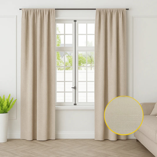 Florence blackout curtain in light oatmeal beige – full room view