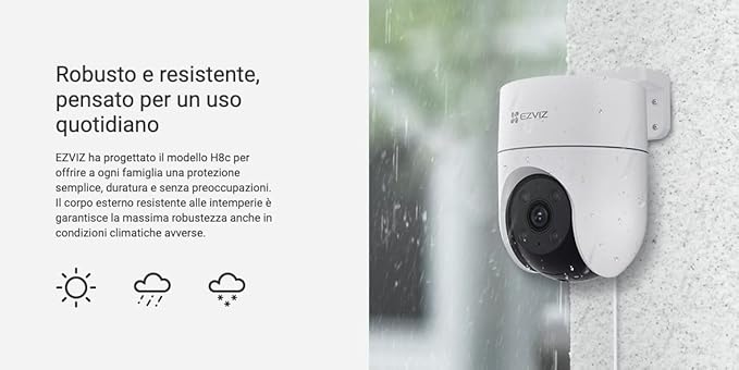 كاميرا مراقبة EZVIZ H8C، كاميرا خارجية بدقة 1080 بكسل وواي فاي مع نظام حماية نشط