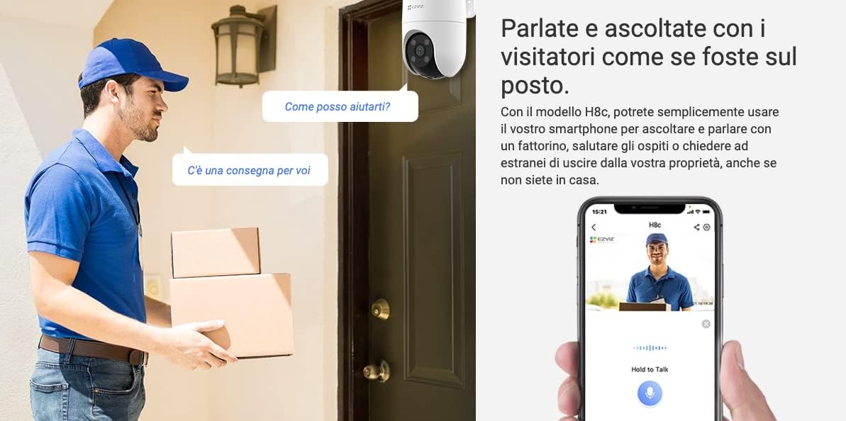 كاميرا مراقبة EZVIZ H8C، كاميرا خارجية بدقة 1080 بكسل وواي فاي مع نظام حماية نشط