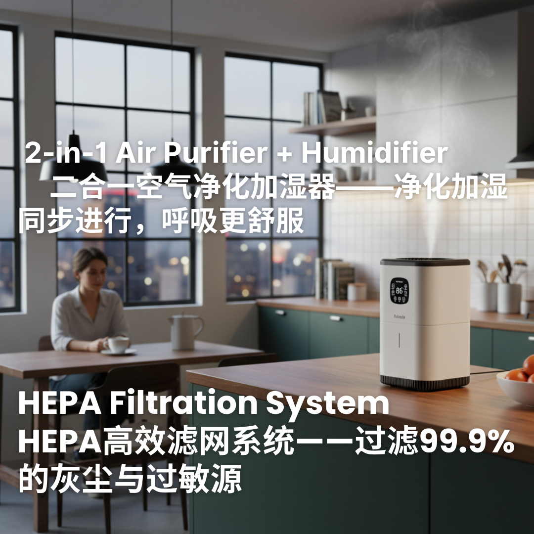 RSKede智能空气净化器——语音操控,搭载HEPA+活性炭复合滤网,净化面积达1292平方英尺,能去除99%的挥发性有机化合物(VOCs)及甲醛。
