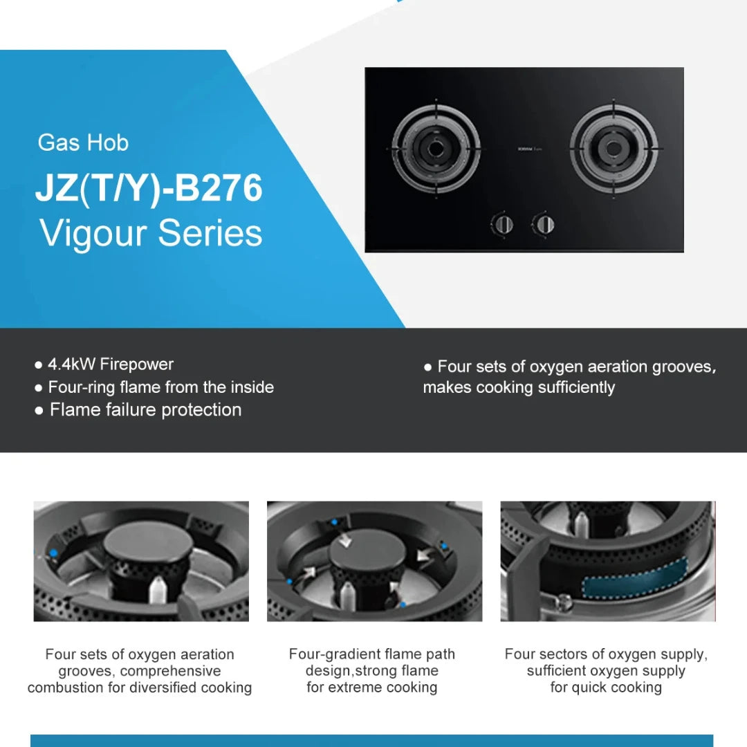 Robam JZ(T/Y)-B276 Gas Hob – Vigour Series, 4.4kW Firepower, Four-Ring Flame, Flame Failure Protection