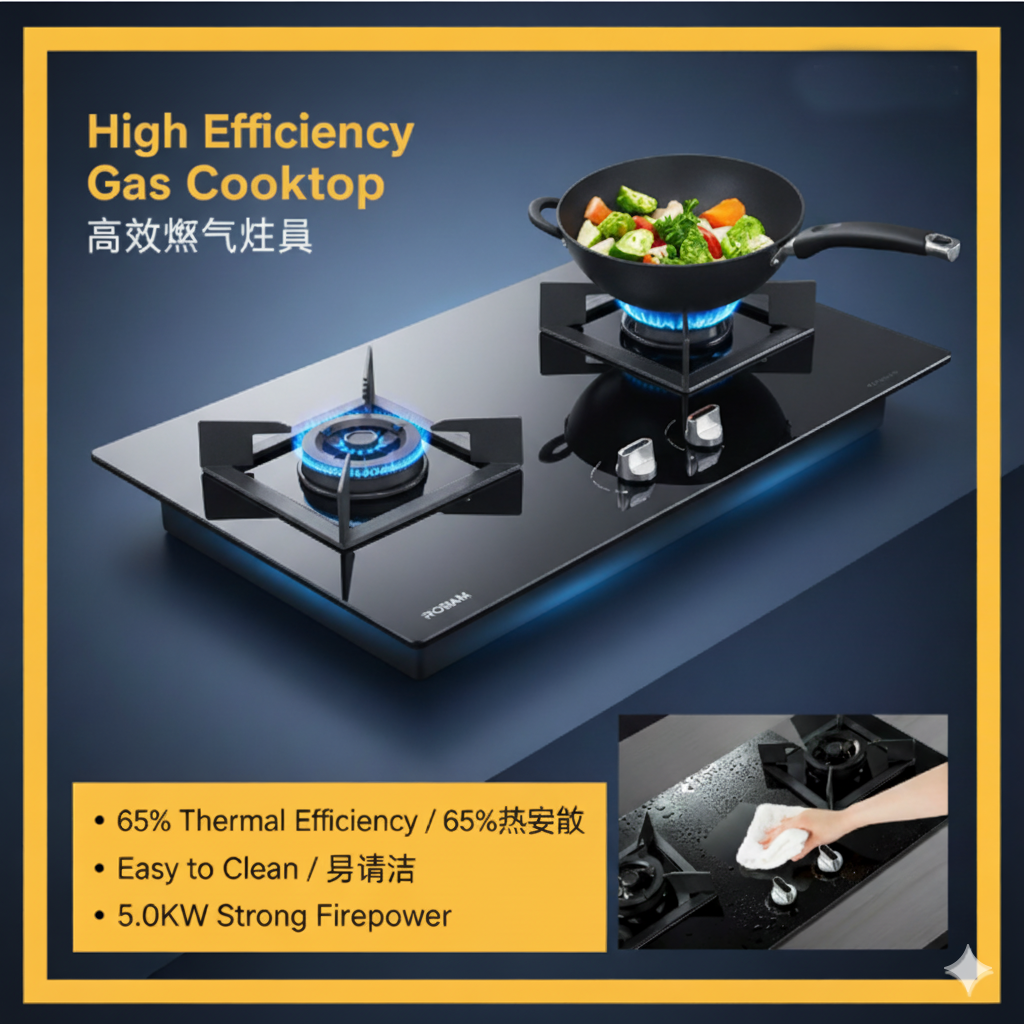 ROBAM B272 2-Burner Gas Hob – 4.8kW High-Power Built-In Cooktop | Flexible Cut-Out