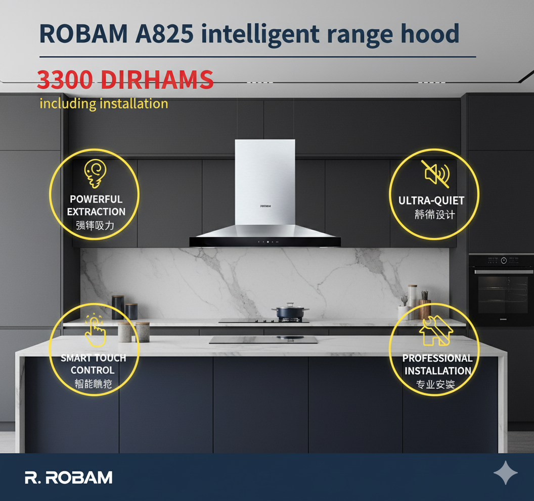 A825 Intelligent Range Hood – Easy-Clean Design with Dual-Core 5.0 Motor & Auto Air Purification