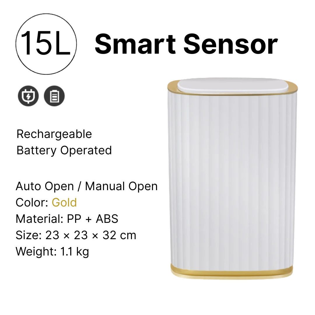 15L Smart Sensor Trash Can – Touchless Auto-Bagging, Silent Lid, Modern White