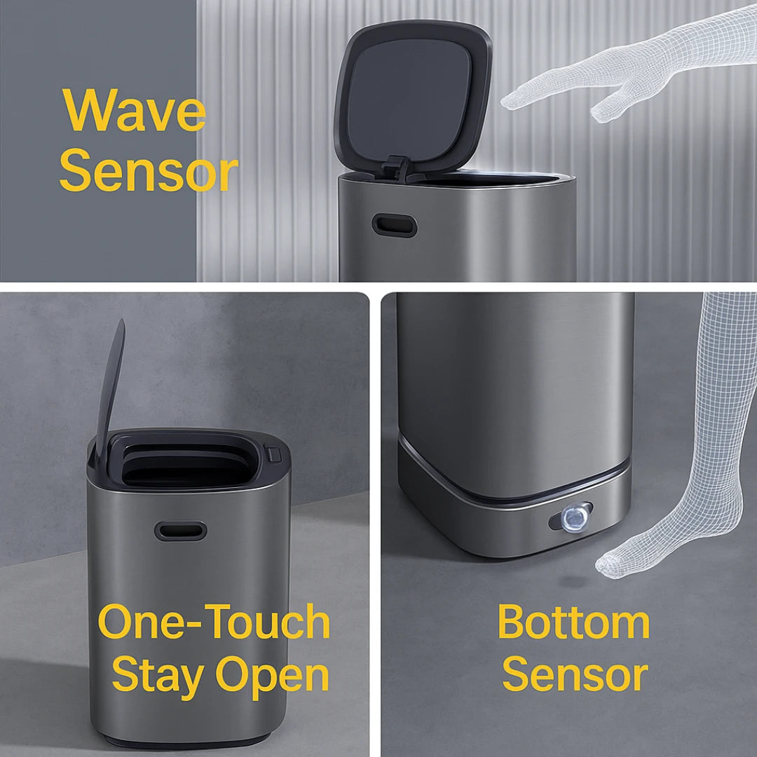 Smart Sensor Trash Can – 60L Stainless Steel, Automatic Lid, Self-Sealing Bags, Waterproof, for Kitchen, Office, Bathroom – Titanium Gray