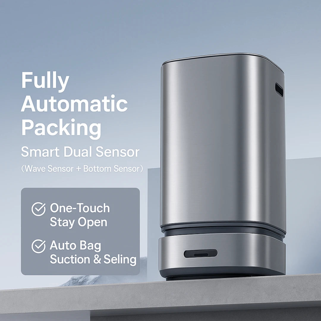 Smart Sensor Trash Can – 60L Stainless Steel, Automatic Lid, Self-Sealing Bags, Waterproof, for Kitchen, Office, Bathroom – Titanium Gray