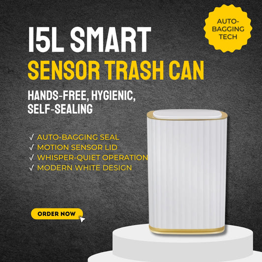 15L Smart Sensor Trash Can – Touchless Auto-Bagging, Silent Lid, Modern White