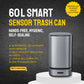 60 L titanium gray smart trash can with sensor-activated automatic lid and self-sealing bag feature.