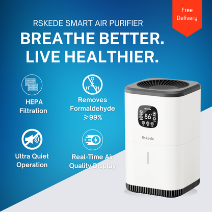 RSKede Smart Air Purifier – Voice-Controlled, HEPA + Carbon Filter, 1292 Sq Ft Coverage, Removes 99% VOCs & Formaldehyde