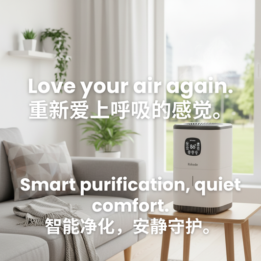 RSKede智能空气净化器——语音操控，搭载HEPA+活性炭复合滤网，净化面积达1292平方英尺，能去除99%的挥发性有机化合物（VOCs）及甲醛。
