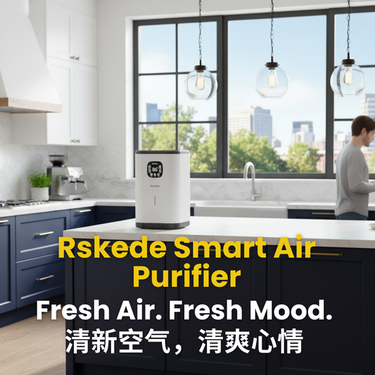 RSKede智能空气净化器——语音操控，搭载HEPA+活性炭复合滤网，净化面积达1292平方英尺，能去除99%的挥发性有机化合物（VOCs）及甲醛。
