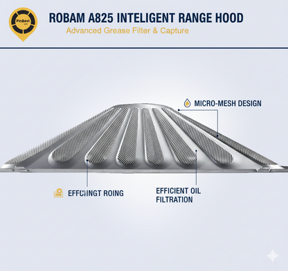 A825 Intelligent Range Hood – Easy-Clean Design with Dual-Core 5.0 Motor &amp; Auto Air Purification